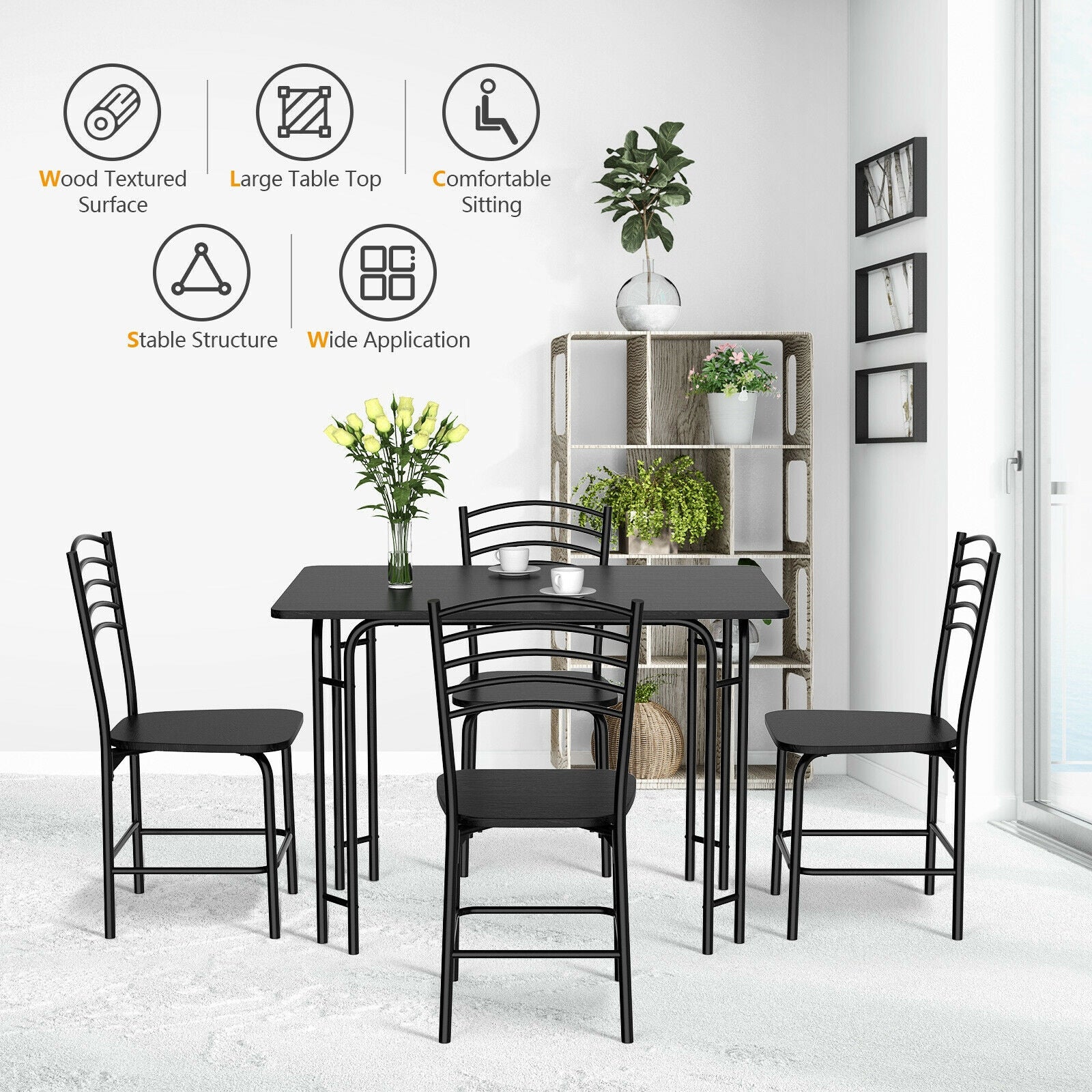 5 Piece Wood Rectangular Dining Table Set, Black Dining Room Sets at Gallery Canada