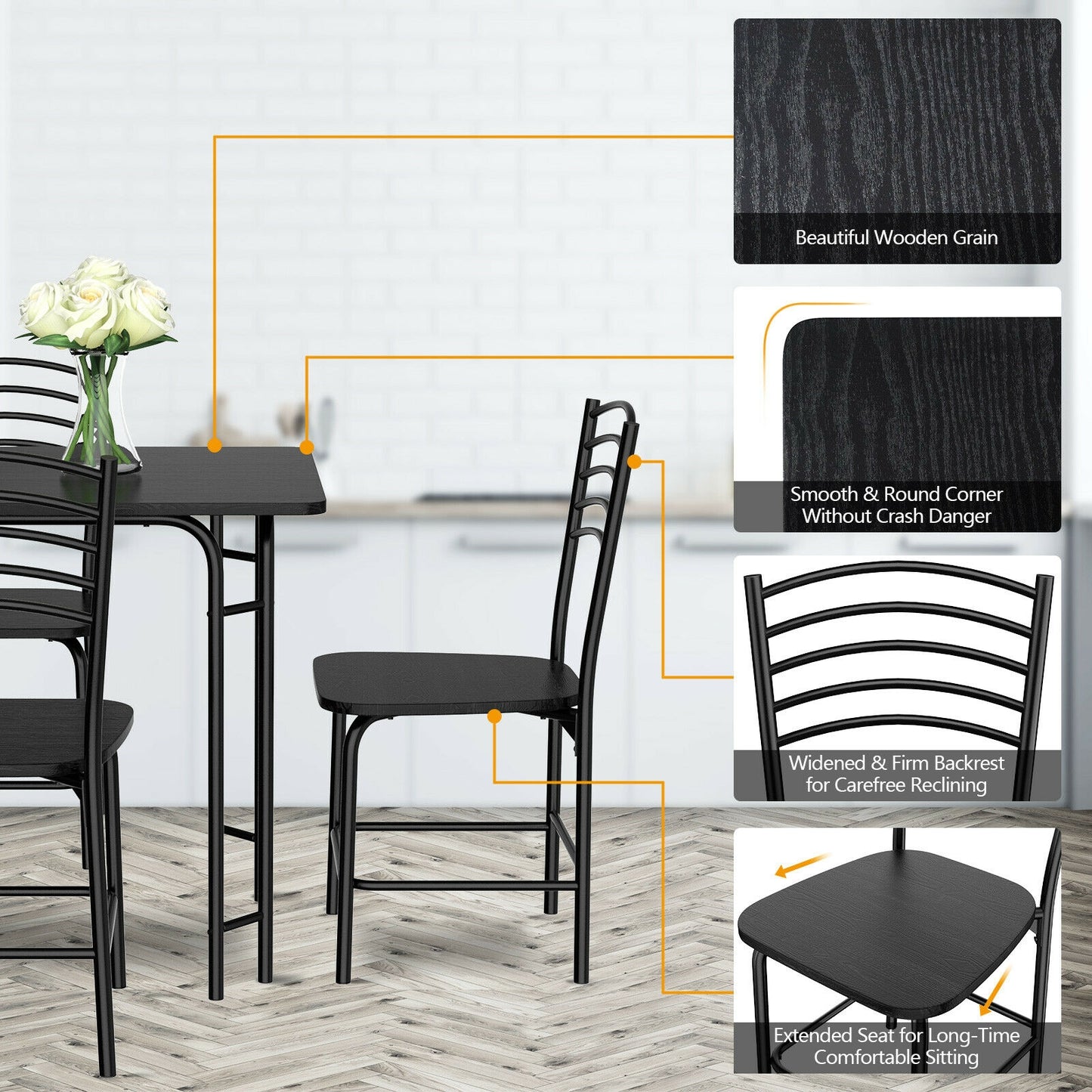 5 Piece Wood Rectangular Dining Table Set, Black Dining Room Sets at Gallery Canada