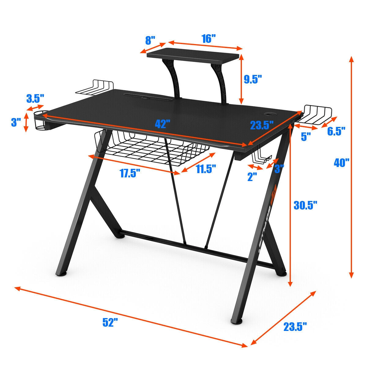 Multifunctional Gaming Desk With Headset Hook, Cup Holder, Black Gaming Desks at Gallery Canada