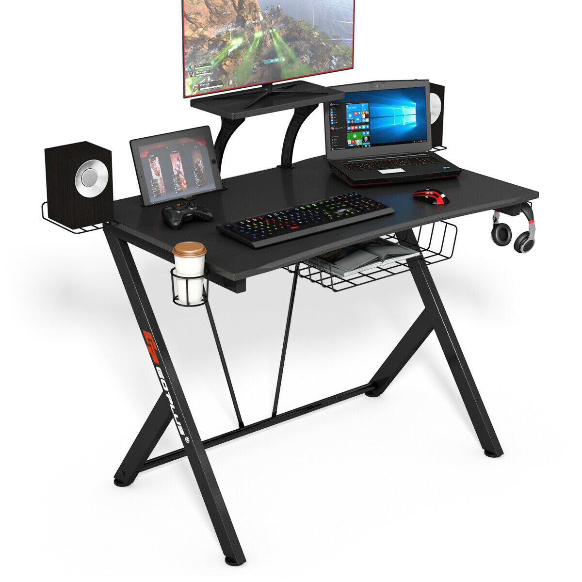 Multifunctional Gaming Desk With Headset Hook, Cup Holder, Black Gaming Desks at Gallery Canada