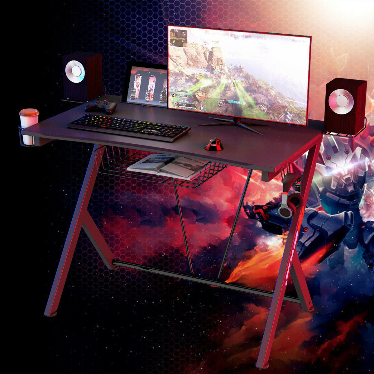 Multifunctional Gaming Desk With Headset Hook, Cup Holder, Black Gaming Desks at Gallery Canada