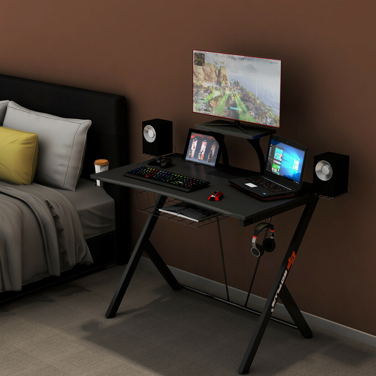 Multifunctional Gaming Desk With Headset Hook, Cup Holder, Black Gaming Desks at Gallery Canada