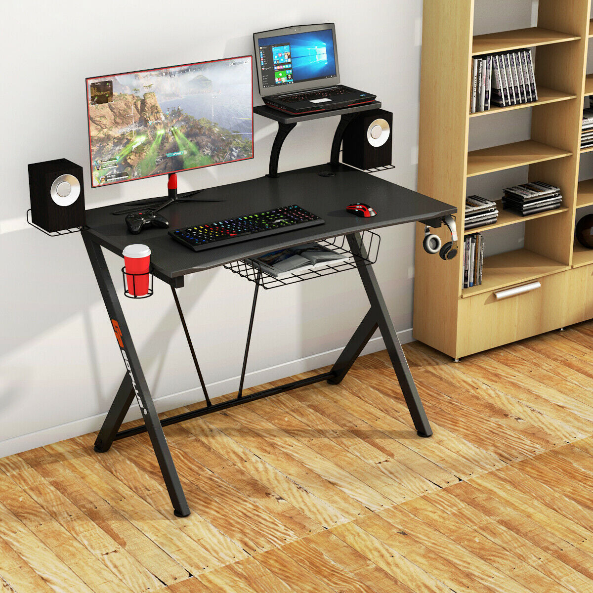 Multifunctional Gaming Desk With Headset Hook, Cup Holder, Black Gaming Desks at Gallery Canada
