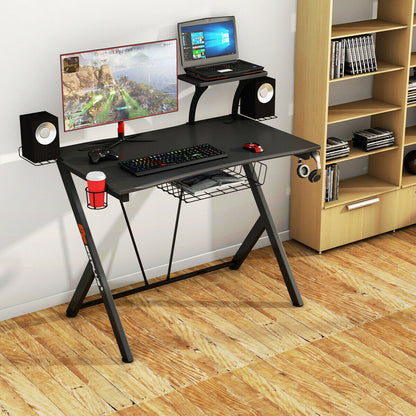 Multifunctional Gaming Desk With Headset Hook, Cup Holder, Black Gaming Desks at Gallery Canada