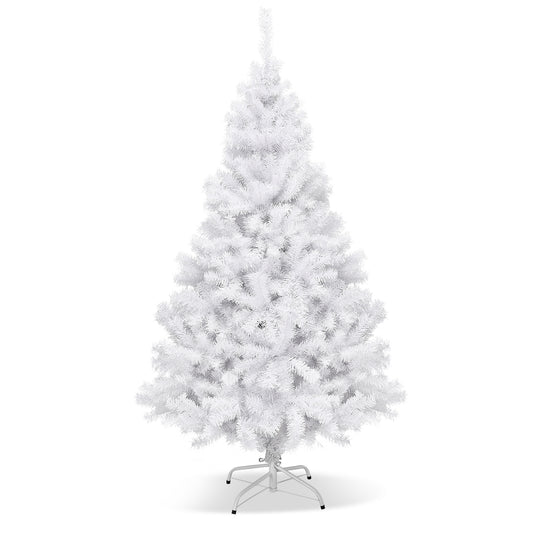 6 ft Hinged Artificial Christmas Tree With Metal Stand, White Christmas Tree White at Gallery Canada