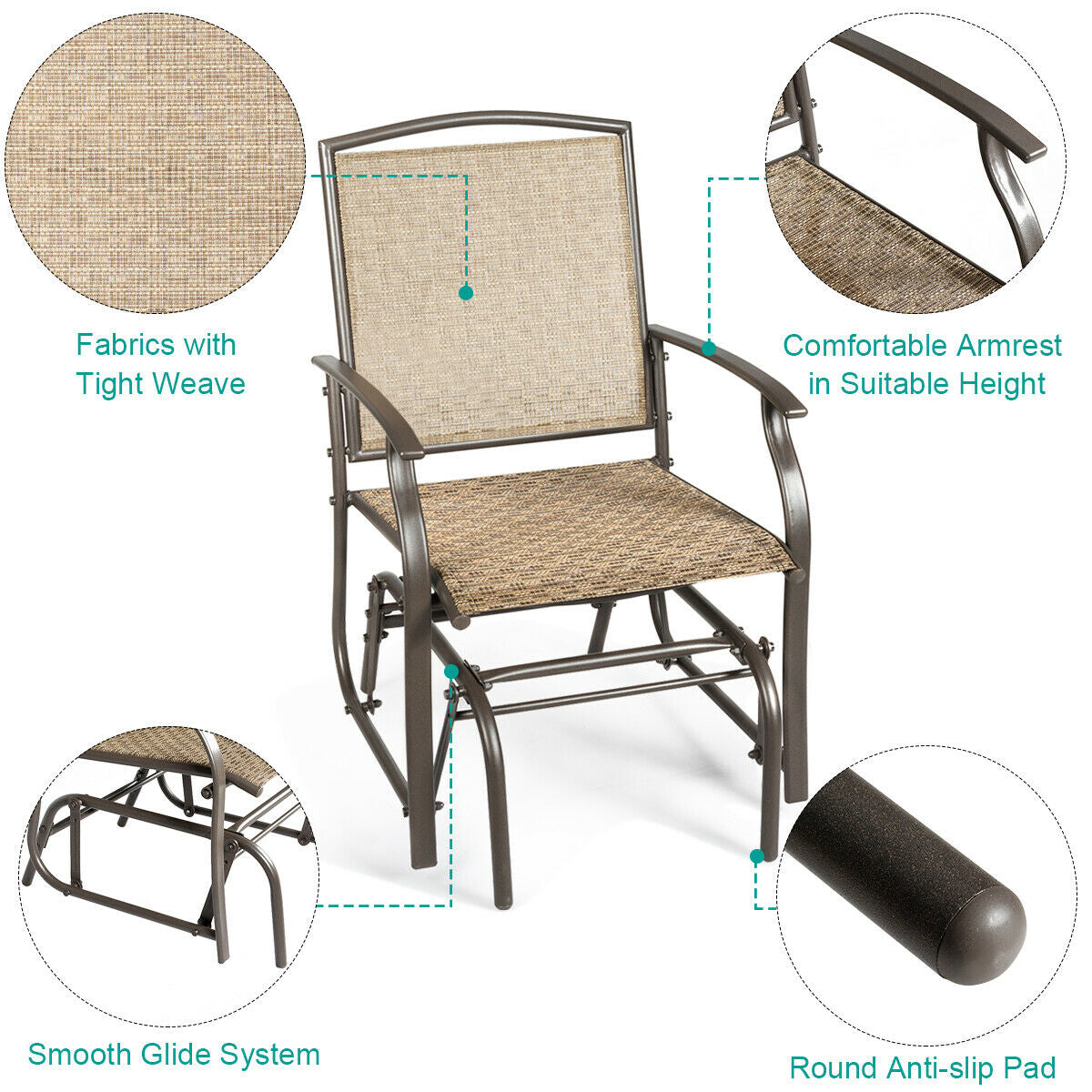 Patio Swing Glider Chair, Single Seating, Natural Patio Rocking Chairs & Gliders at Gallery Canada