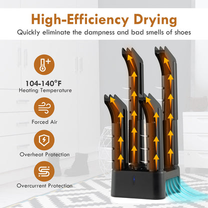 Prevent Odor Mold & Bacteria 4 Shoe Electric Dryer with Timer, Black Dryers at Gallery Canada