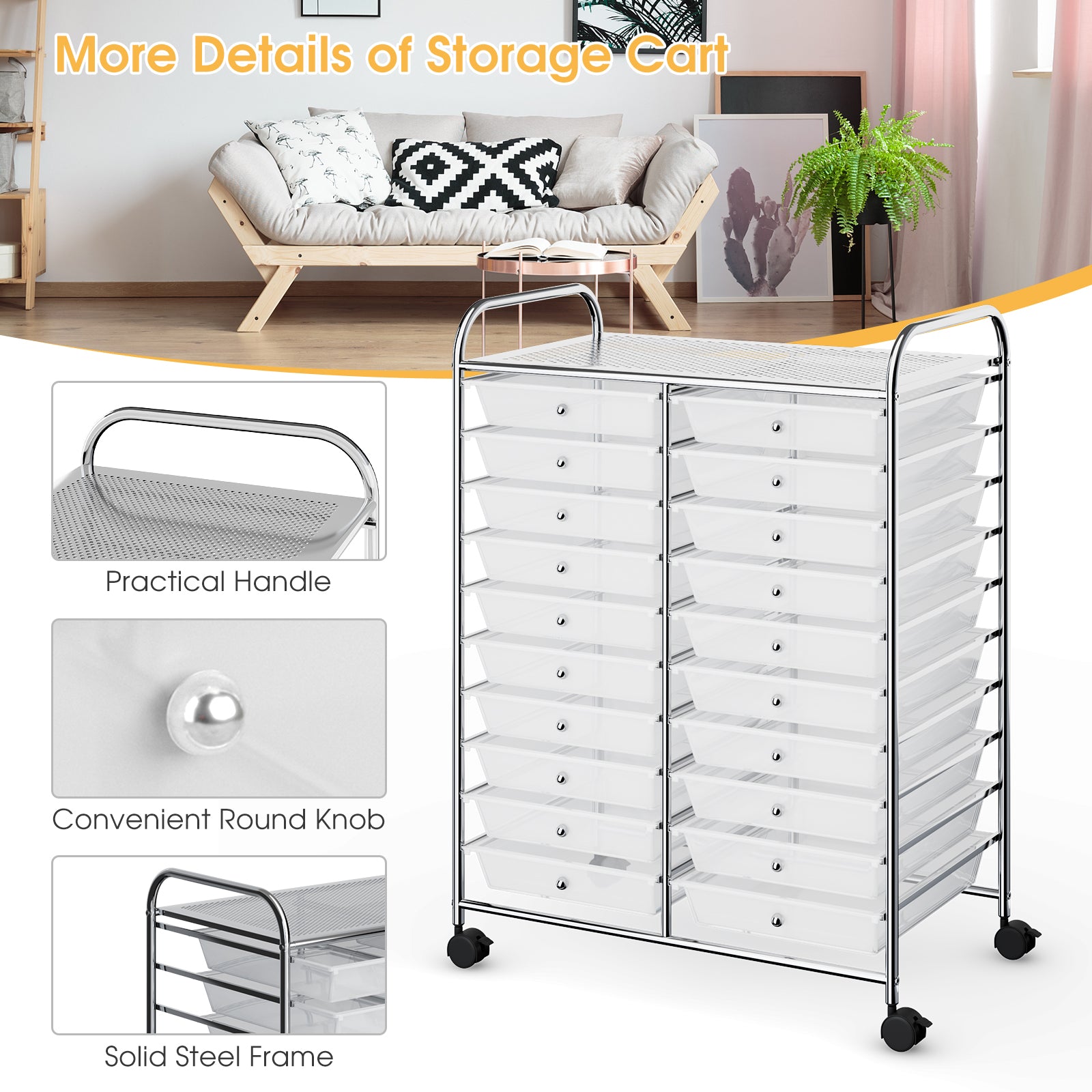 20 Drawers Rolling Cart Storage Organizer, Transparent File Cabinets at Gallery Canada