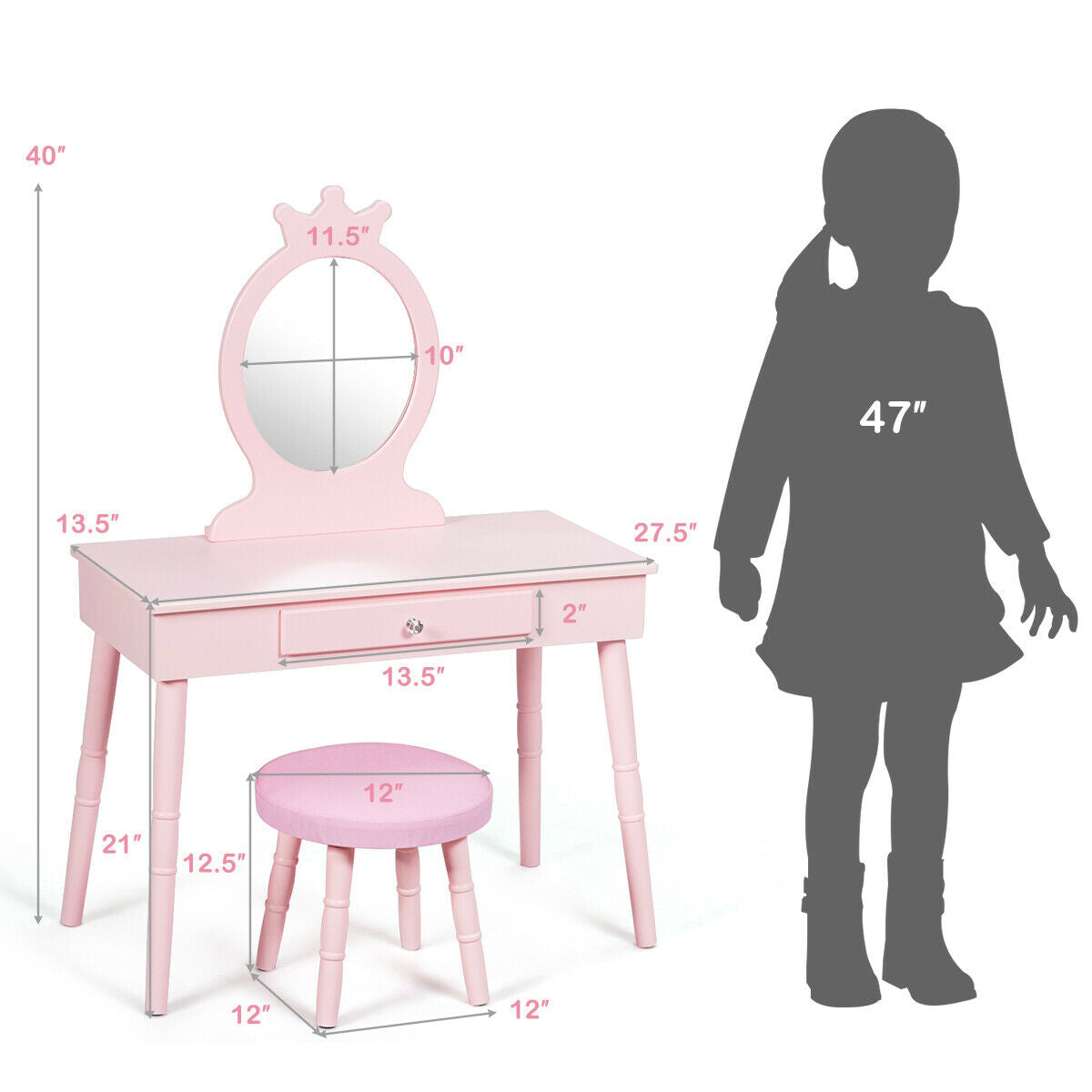Kids Vanity Makeup Table And Chair Set, Pink Kids Vanities at Gallery Canada