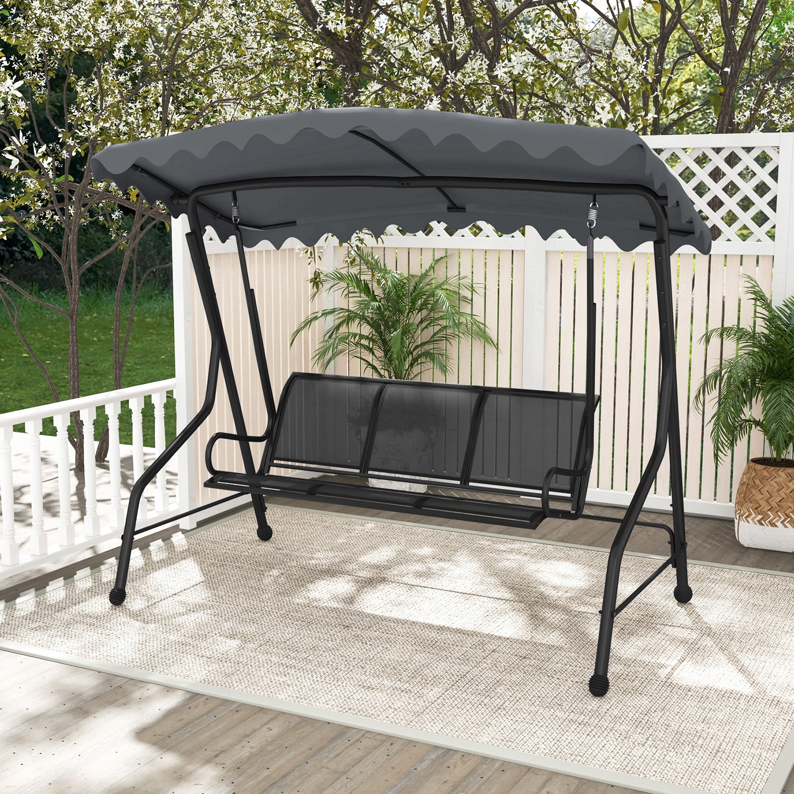 3-Seat Outdoor Porch Swing, Adjustable Shading, Gray Porch Swings at Gallery Canada