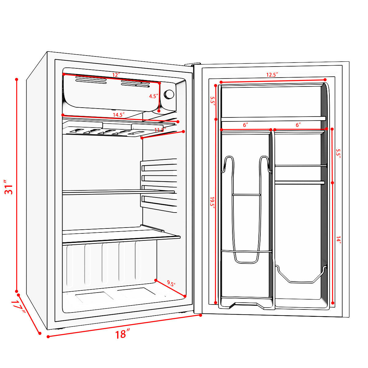 3.2 Cu.Ft. Mini Dorm Compact Refrigerator, Black Refrigerators at Gallery Canada