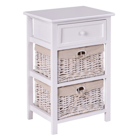 3 Tiers Wooden Storage Nightstand with 2 Baskets and 1 Drawer-white, White Nightstands White at Gallery Canada