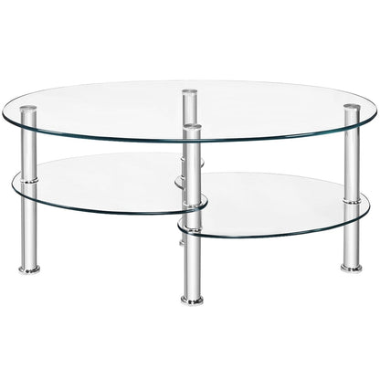 Tempered Glass Oval Side Coffee Table, Transparent Coffee Tables at Gallery Canada