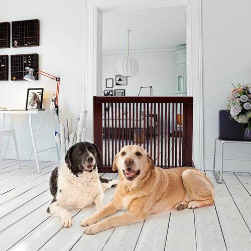 Folding Adjustable 3 Panel Wood Fence, Brown