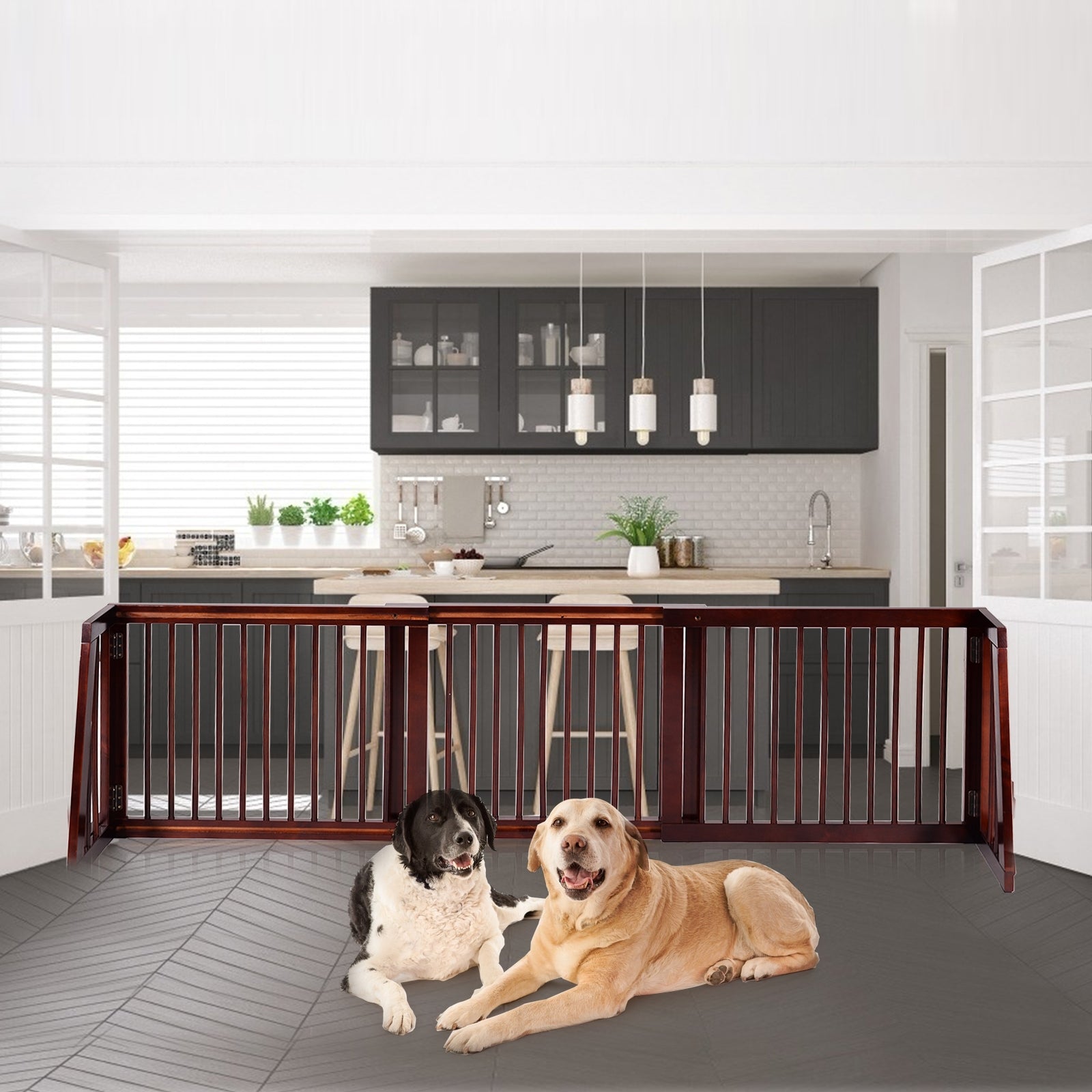Folding Adjustable 3 Panel Wood Fence, Brown Pet Gate at Gallery Canada