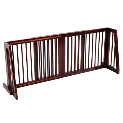 Folding Adjustable 3 Panel Wood Fence, Brown Pet Gate Brown at Gallery Canada