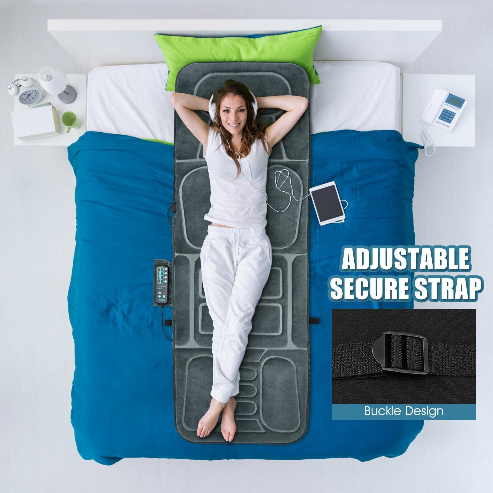 Foldable Massage Mat With Heat, 10 Vibration Motors, Gray Back Massager at Gallery Canada