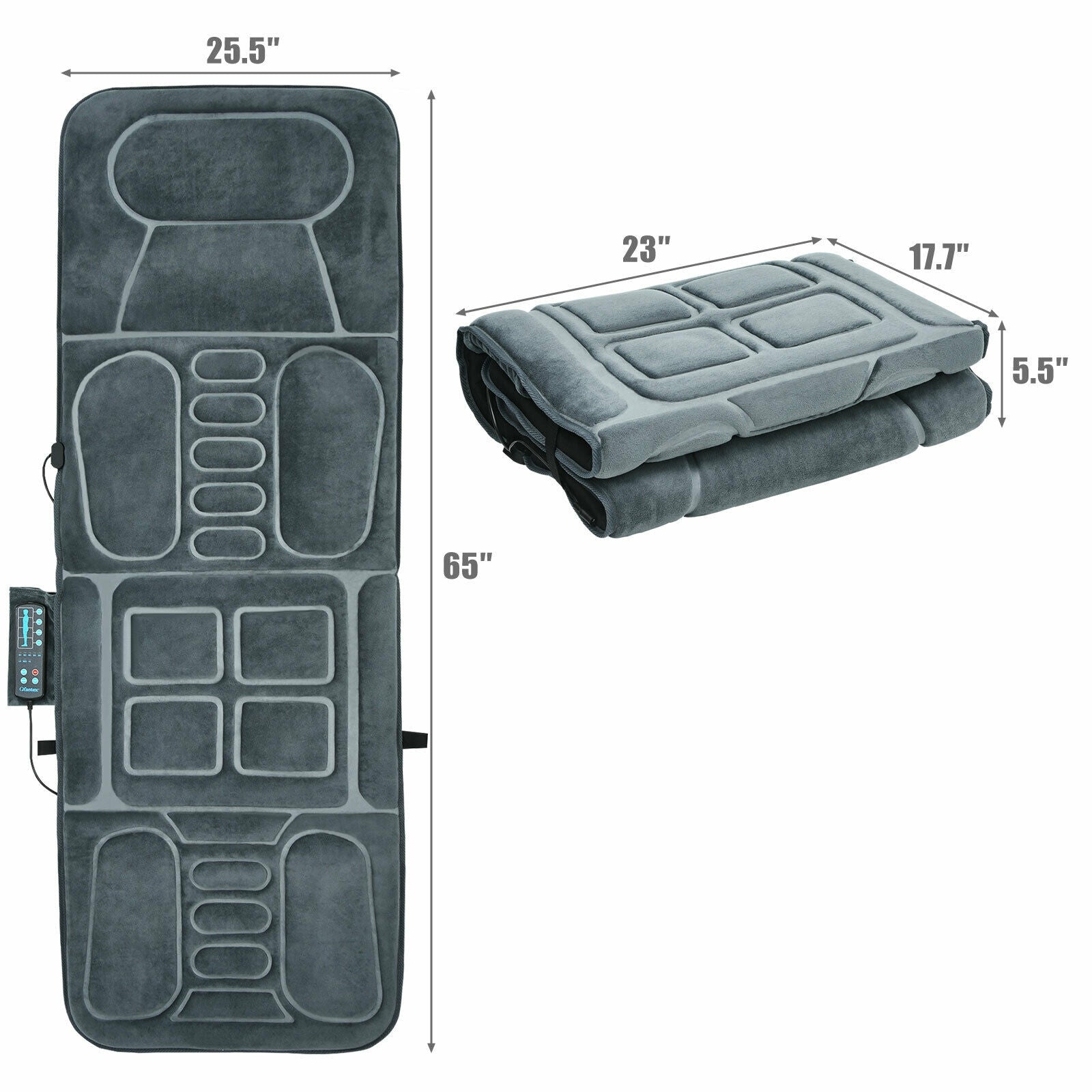 Foldable Massage Mat With Heat, 10 Vibration Motors, Gray Back Massager at Gallery Canada