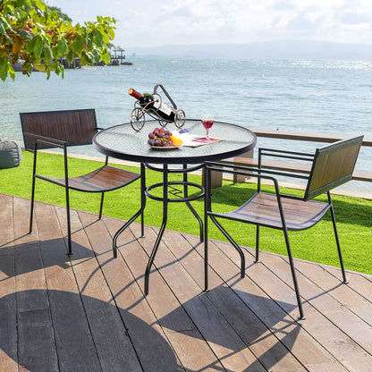 32 Inch Round Patio Table, Tempered Glass Steel Frame, Umbrella Hole, Black Patio Dining Tables at Gallery Canada
