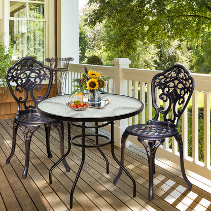 32 Inch Round Patio Table, Tempered Glass Steel Frame, Umbrella Hole, Black Patio Dining Tables at Gallery Canada