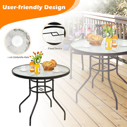 32 Inch Round Patio Table, Tempered Glass Steel Frame, Umbrella Hole, Black Patio Dining Tables at Gallery Canada