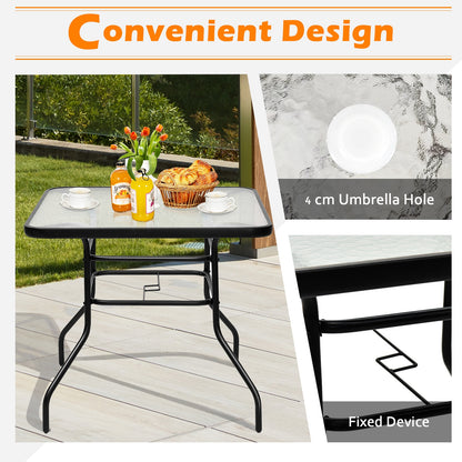 32 Inch Square Patio Table, Tempered Glass Steel Frame, Black Patio Dining Tables at Gallery Canada