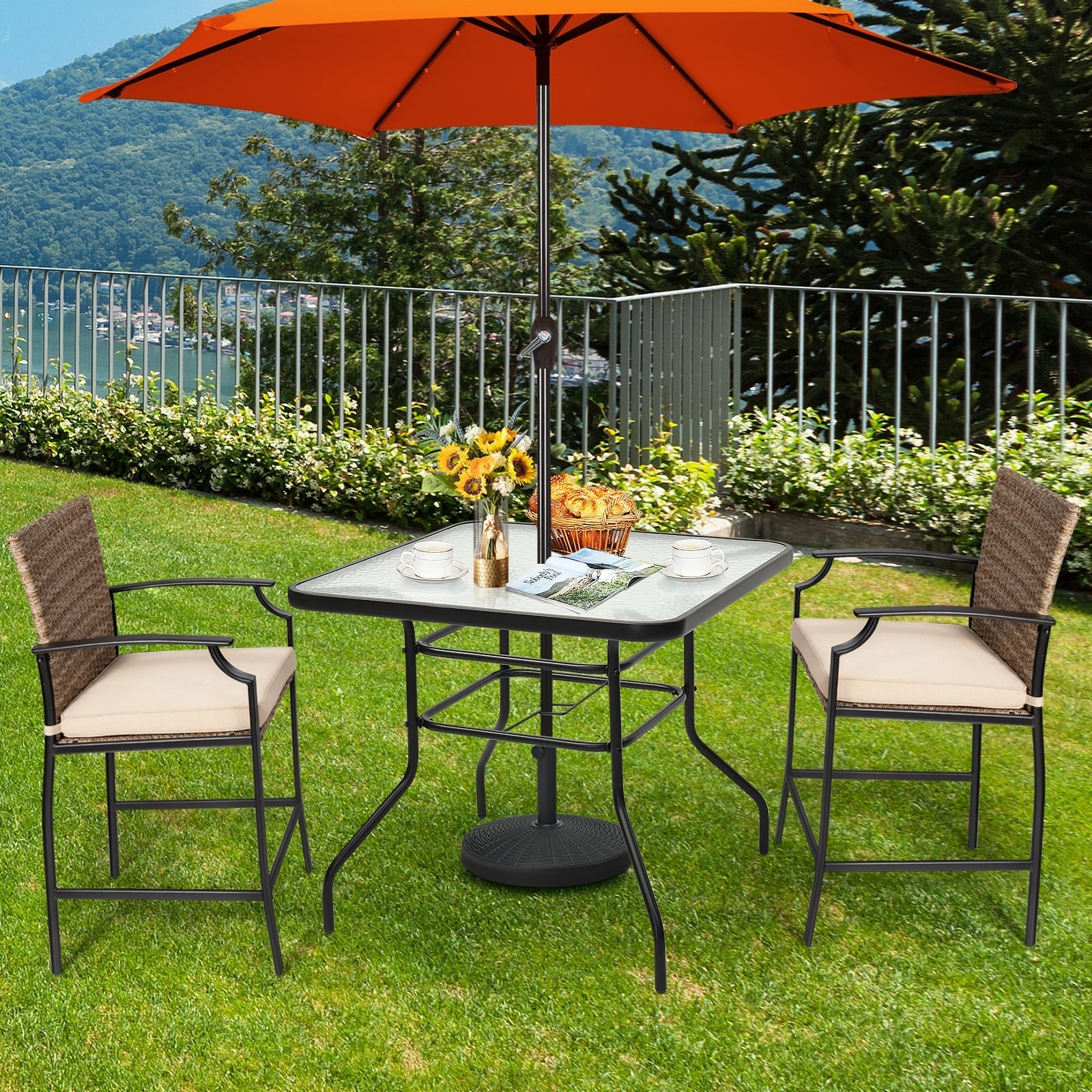 32 Inch Square Patio Table, Tempered Glass Steel Frame, Black Patio Dining Tables at Gallery Canada