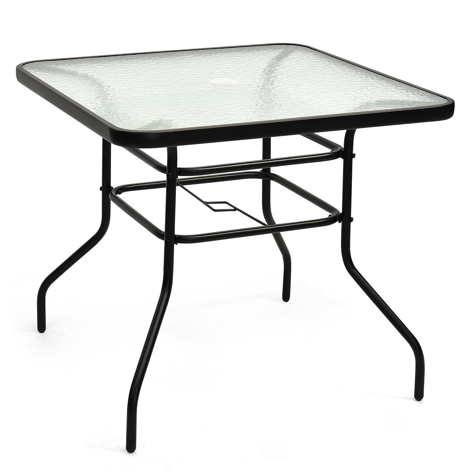 32 Inch Square Patio Table, Tempered Glass Steel Frame, Black Patio Dining Tables Black at Gallery Canada
