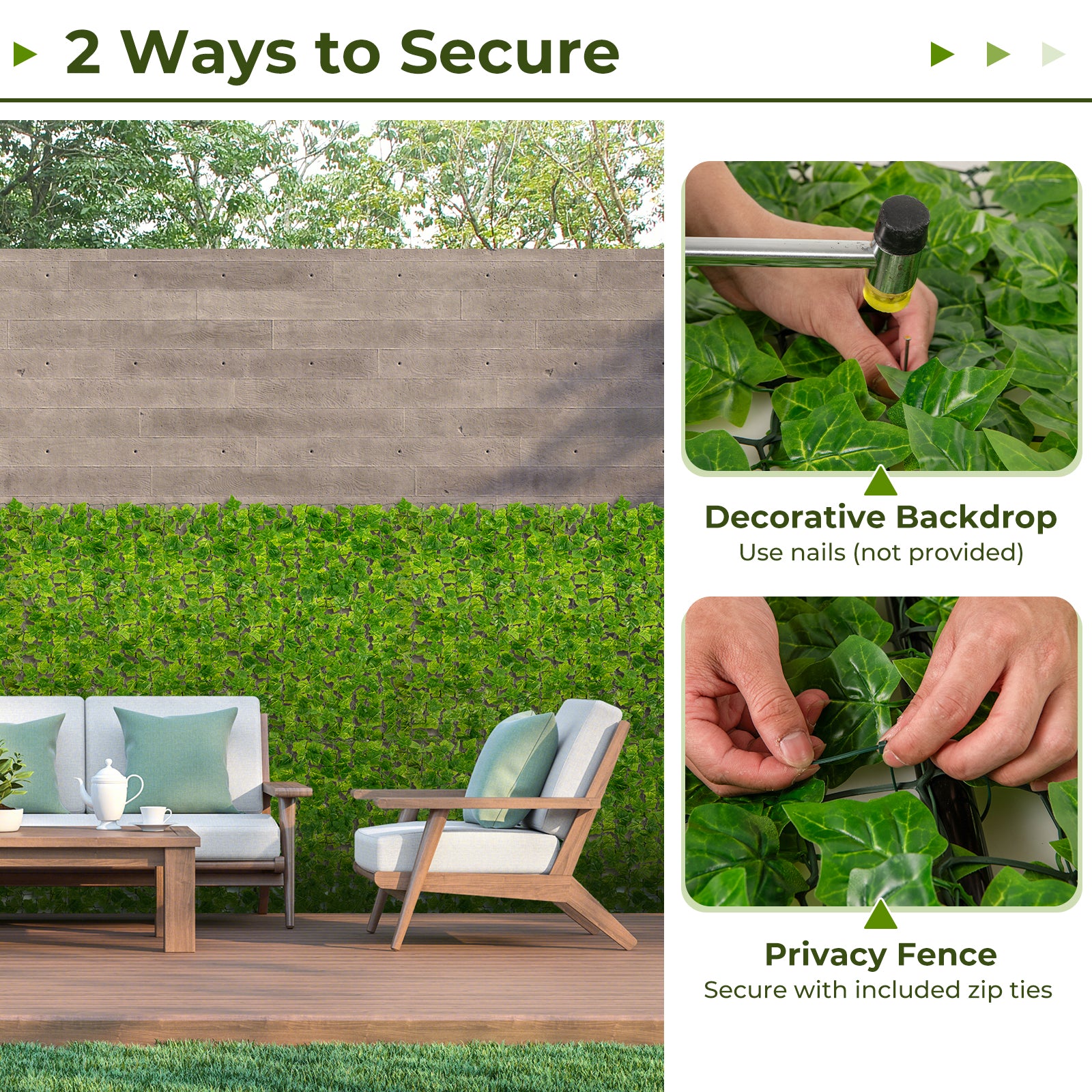 Artificial Ivy Privacy Fence, 120 x 40 Inch, Light Green Decorative Fencing & Flooring at Gallery Canada