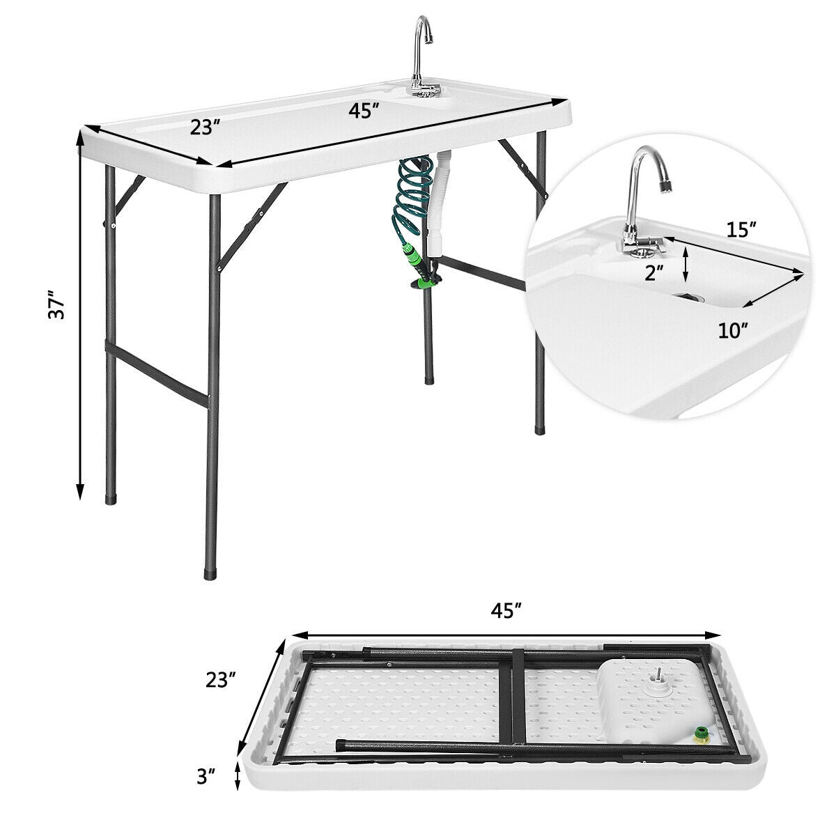 Folding Camping Table With Sink, Faucet, Cutting Board, Sprayer, White Camping Furniture at Gallery Canada