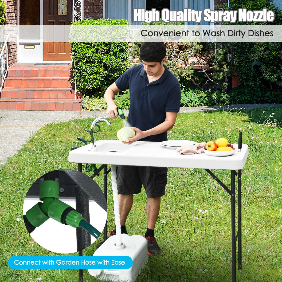Folding Camping Table With Sink, Faucet, Cutting Board, Sprayer, White Camping Furniture at Gallery Canada