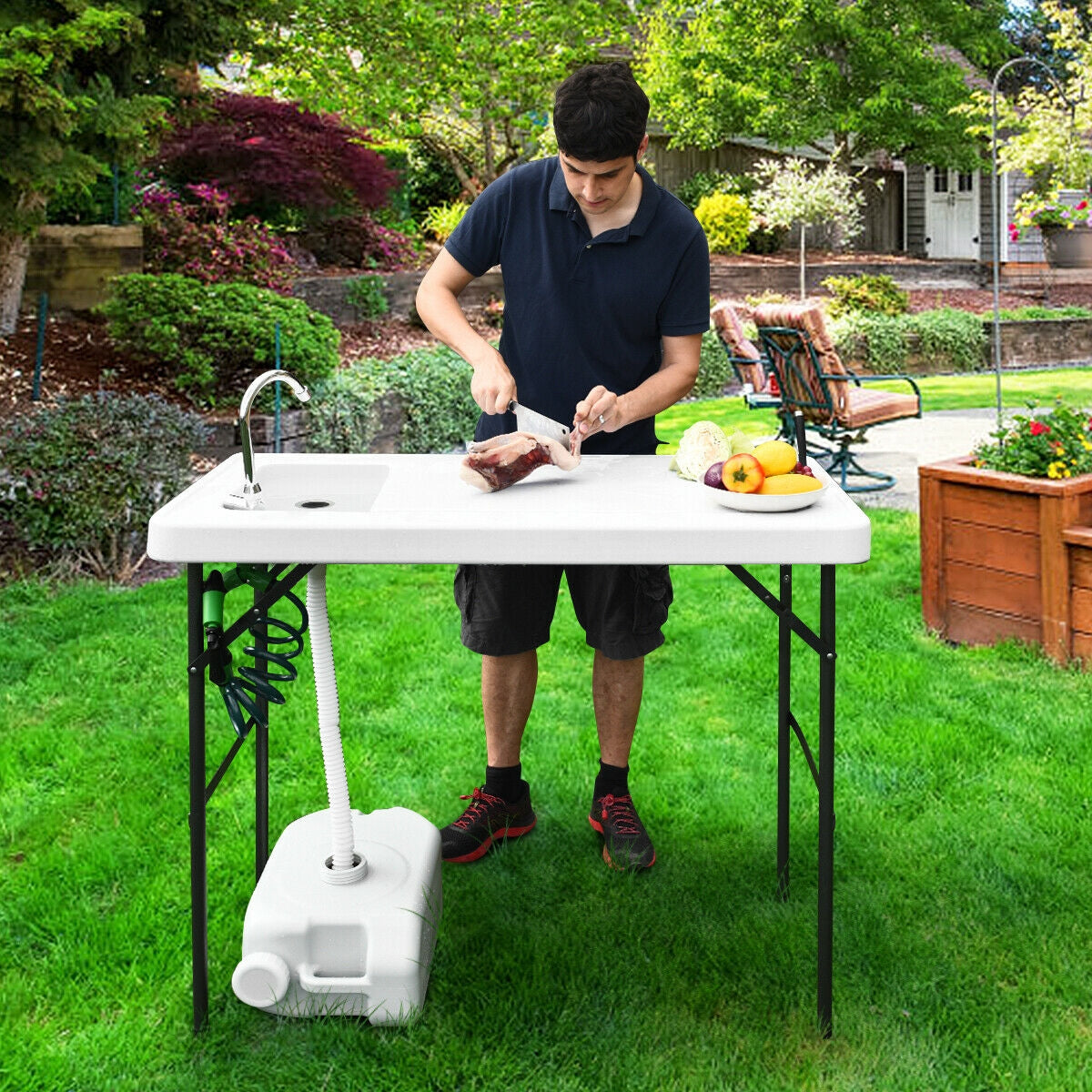 Folding Camping Table With Sink, Faucet, Cutting Board, Sprayer, White Camping Furniture at Gallery Canada