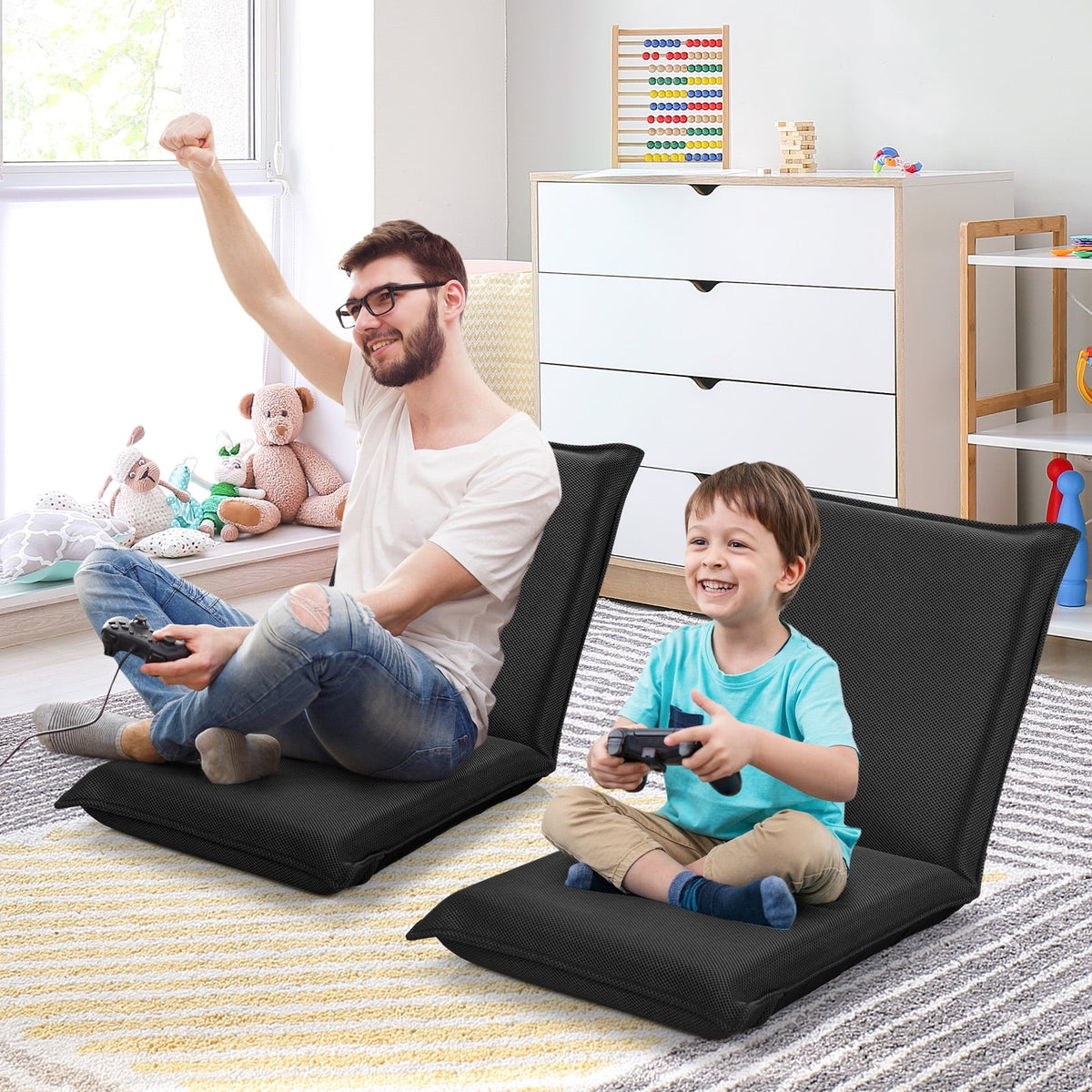 Adjustable 6 positions Folding Lazy Man Sofa Chair Floor Chair, Black Floor Chairs at Gallery Canada