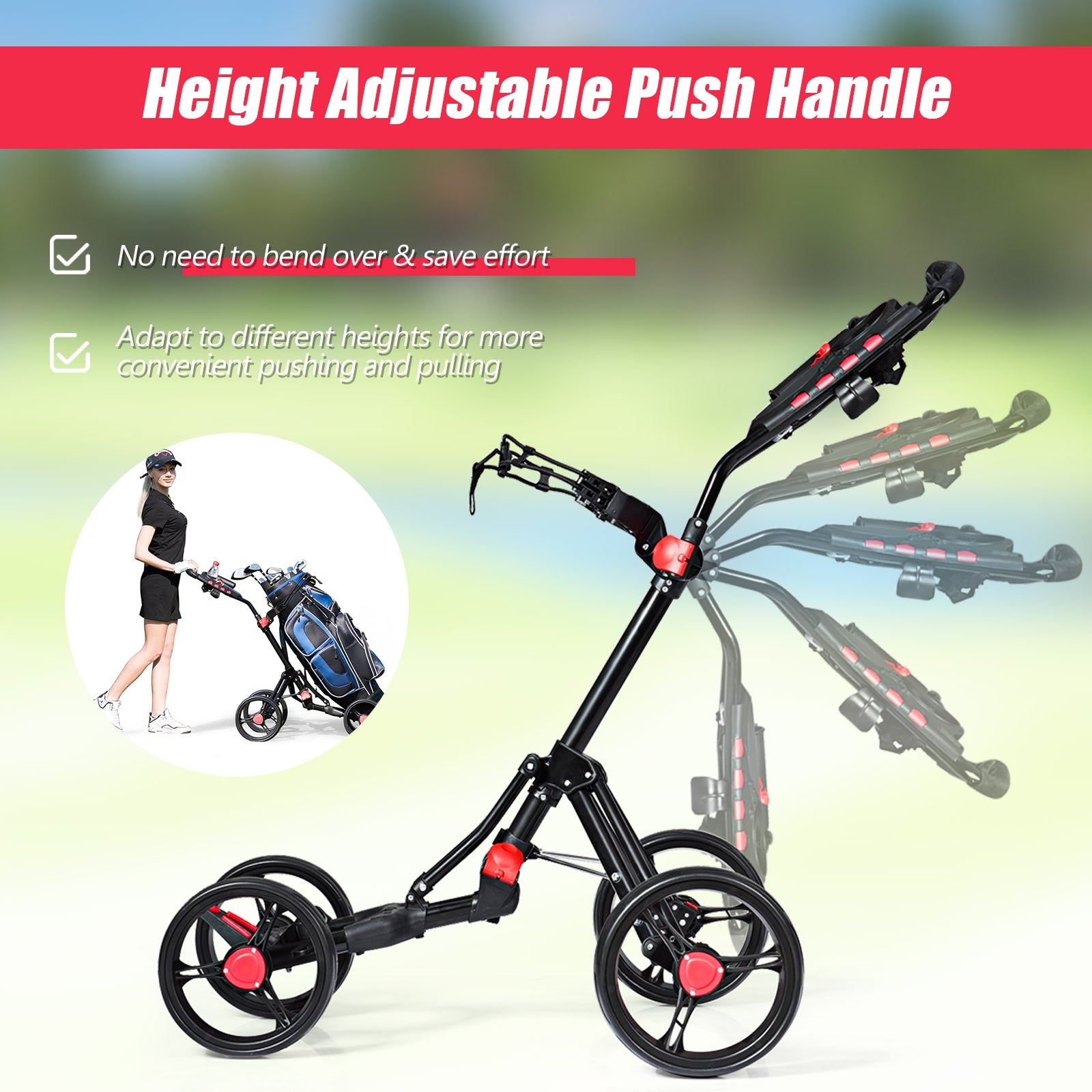 4 Wheel Folding Golf Pull Push Cart Trolley, Black Golf at Gallery Canada