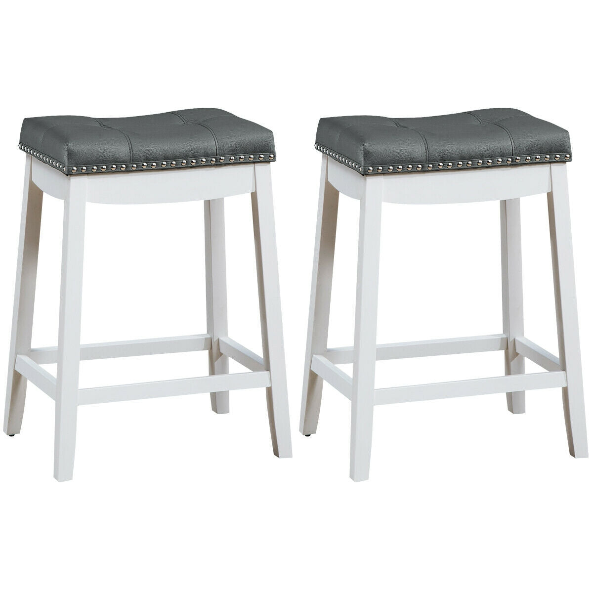 Set Of 2 Nailhead Saddle Bar Stools, White Bar Stools at Gallery Canada