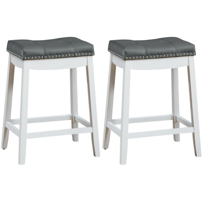 Set Of 2 Nailhead Saddle Bar Stools, White Bar Stools at Gallery Canada