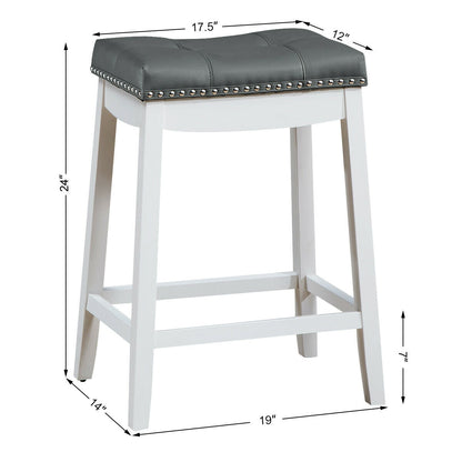 Set Of 2 Nailhead Saddle Bar Stools, White Bar Stools at Gallery Canada