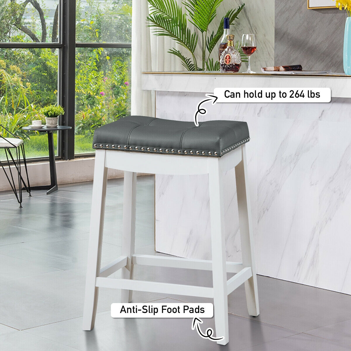 Set Of 2 Nailhead Saddle Bar Stools, White Bar Stools at Gallery Canada