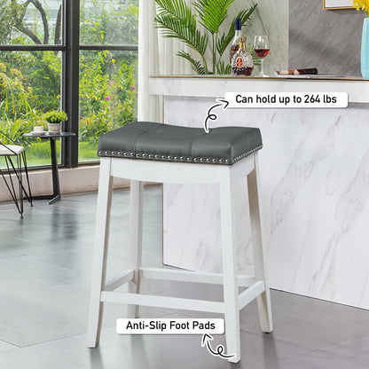 Set Of 2 Nailhead Saddle Bar Stools, White Bar Stools at Gallery Canada