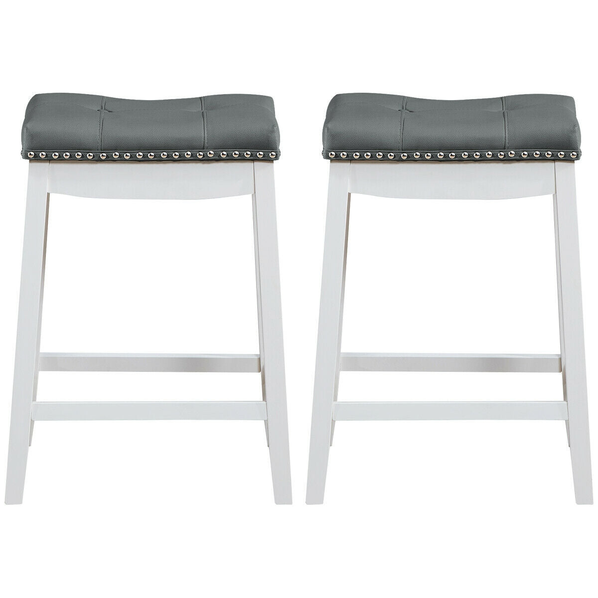 Set Of 2 Nailhead Saddle Bar Stools, White Bar Stools at Gallery Canada