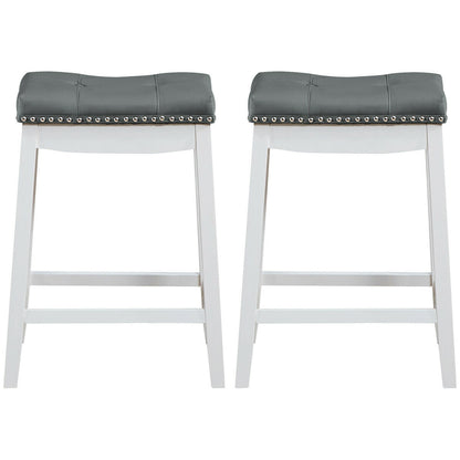 Set Of 2 Nailhead Saddle Bar Stools, White Bar Stools at Gallery Canada