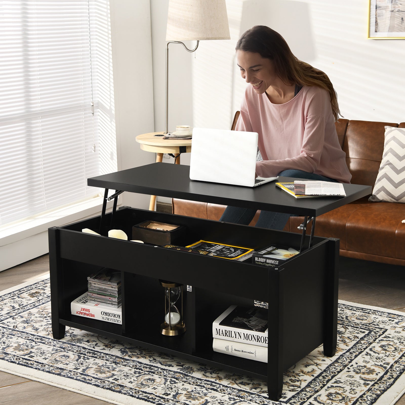 Lift Top Coffee Table, Hidden Storage, Black Coffee Tables at Gallery Canada