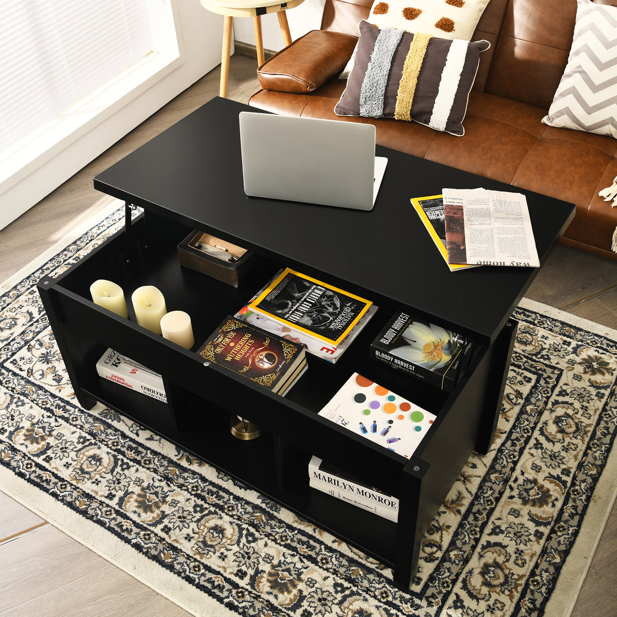 Lift Top Coffee Table, Hidden Storage, Black Coffee Tables at Gallery Canada