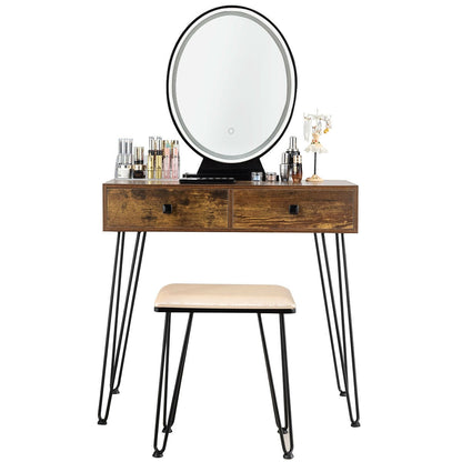 Industrial Makeup Dressing Table, 3 Lighting Modes, Rustic Brown Makeup Vanities at Gallery Canada