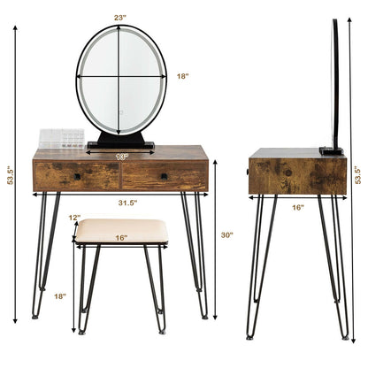 Industrial Makeup Dressing Table, 3 Lighting Modes, Rustic Brown Makeup Vanities at Gallery Canada
