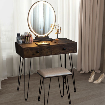 Industrial Makeup Dressing Table, 3 Lighting Modes, Rustic Brown Makeup Vanities at Gallery Canada