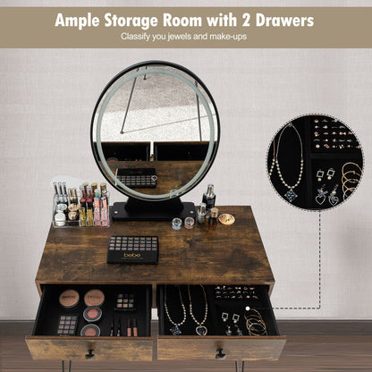 Industrial Makeup Dressing Table, 3 Lighting Modes, Rustic Brown Makeup Vanities at Gallery Canada
