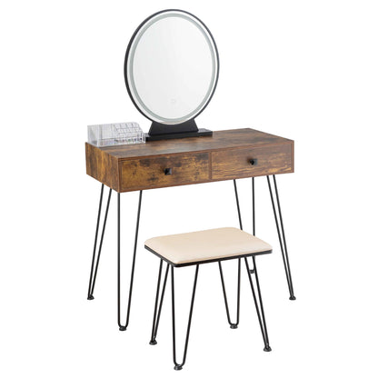 Industrial Makeup Dressing Table, 3 Lighting Modes, Rustic Brown Makeup Vanities at Gallery Canada