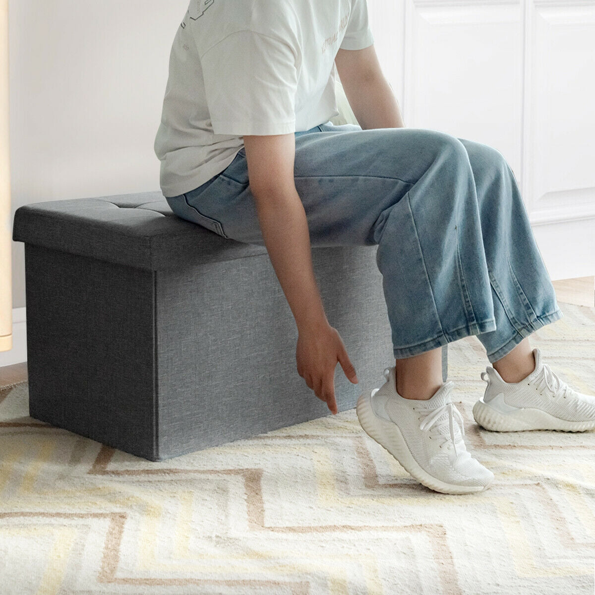 31.5 Inch Foldable Fabric Storage, Removable Bin, Light Gray Shoe Racks & Storage Benches at Gallery Canada