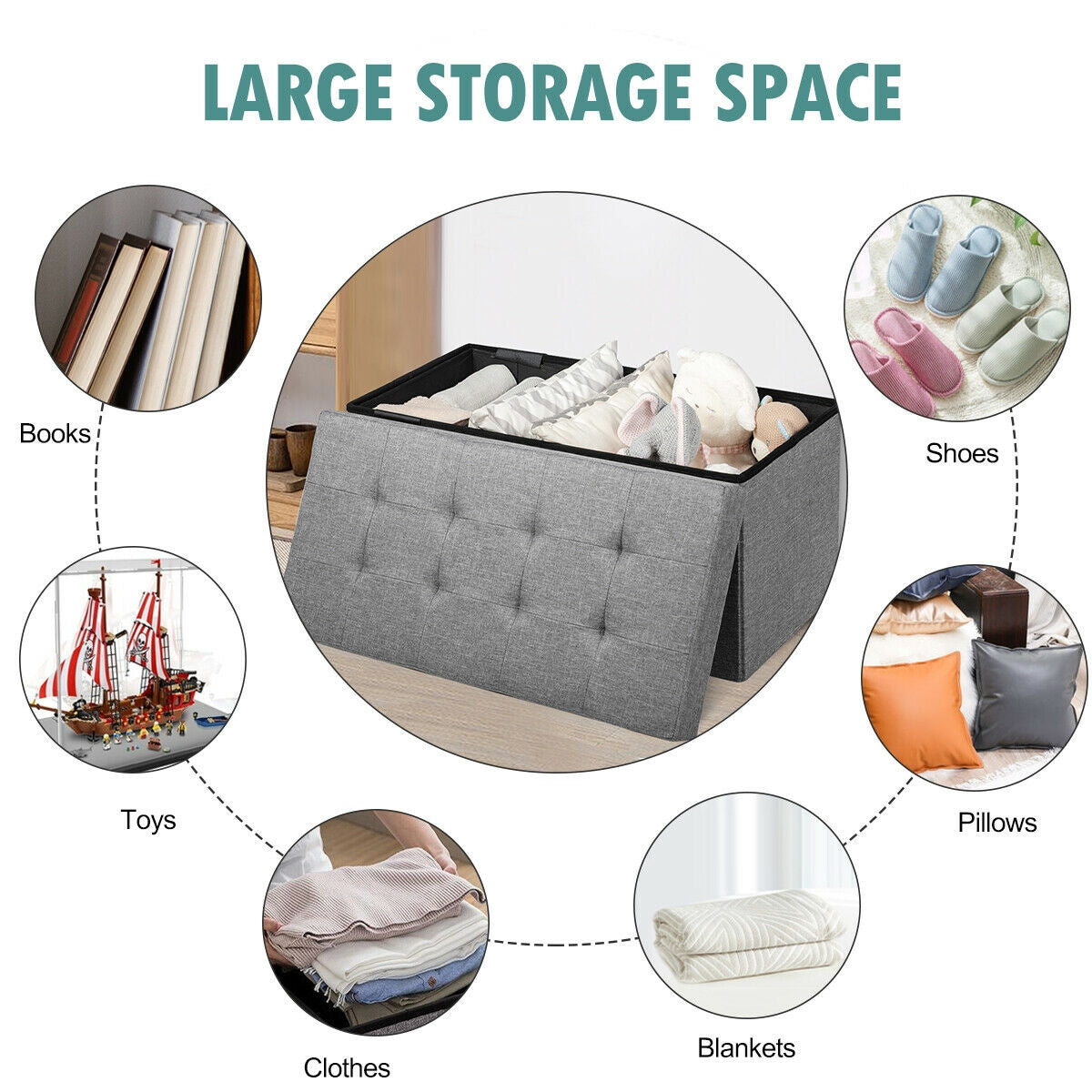 31.5 Inch Foldable Fabric Storage, Removable Bin, Light Gray Shoe Racks & Storage Benches at Gallery Canada